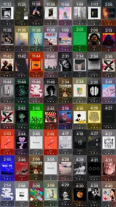 an image of many different album covers in the same color and size as well as numbers