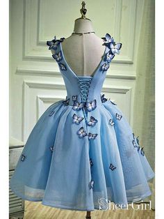 Sky Blue Homecoming Dresses Butterfly Applique Short Homecoming Dress ARD1330-SheerGirl Dresses Butterfly, Prom Dresses Short Blue, Best Homecoming Dresses, Sky Blue Prom Dress, Burgundy Homecoming Dress, Burgundy Homecoming Dresses, Butterfly Applique, Quinceanera Dresses Blue, Tulle Party Dress