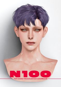 an image of a man with purple hair and noo on his face, looking at the camera