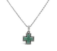 Celebrate your faith with this gorgeous sterling silver pendant with a Greek cross-shaped green aventurine cabachon gemstone. The stone is bezel-set in bead and herringbone textures with metal oxidation detailing and presented on a polished, oval-link chain. From Tiffany Kay Studio. Herringbone Texture, Green Aventurine, Sterling Silver Pendant, Bezel Setting, Link Chain, Cross Pendant, Sterling Silver Pendants, Herringbone, Silver Pendant