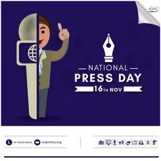 the national press day is on november 16, with an image of a man holding a microphone