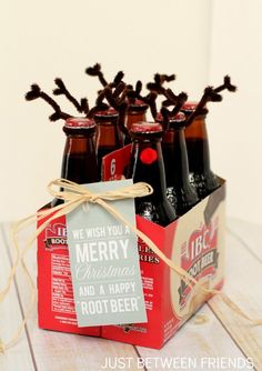 six bottles of beer in a christmas gift box