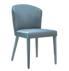 a blue upholstered chair on a white background