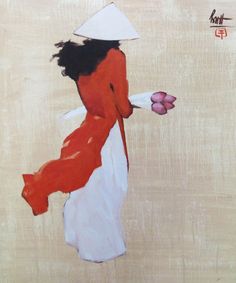 a painting of a woman in red and white