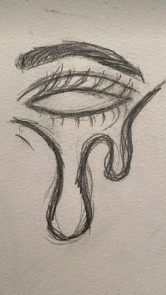 a drawing of an eye with long lashes and a tear coming out of the iris