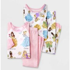 Toddler Girls Disney Princess Snug Fit Pajama Set Pink Your Toddler Will Love Spending Time With Their Favorite Disney Princesses As They Drift Off Into Dreamland Wearing One Of The Pajama Sets From This 4-Piece Disney Princess Pajama Set. This Pajama Set Includes Two Pairs Of Pjs, Both Featuring Pieces Crafted From 100% Cotton And Designed With Ribbed Cuffs To Offer Them All-Night Cozy Comfort. One Set Includes A White Long-Sleeve Tee With Pink Raglan Sleeves Featuring An Illustration Of Cinder Princess Pjs, Disney Princess Pajamas, Pink Pajama Pants, Disney Princess Toddler, Red And Black Top, Mickey Mouse Pajamas, New Disney Princesses, Disney Toddler, Disney Pajamas