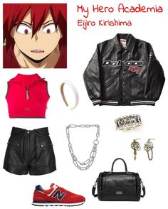 Outfits Based On Anime Characters, My Hero Academia Outfits Ideas, Kirishima Inspired Outfit, Cool Anime Outfits, Anime Character Inspired Outfits, Character Inspired Outfits Anime, My Hero Academia Outfits