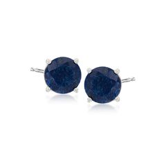 Ross-Simons - 4.00 ct. t. w. Sapphire Stud Earrings in Sterling Silver. Bold gemstone color can come at a nice price! These classic stud earrings feature 4.00 ct. t. w. round sapphires in bright sterling silver settings. Post/clutch, sapphire stud earrings. Sapphire birthstones are the perfect gift for September birthdays. Basic Earrings, Italian Gold Jewelry, Diamond Anklet, Sapphire Stud Earrings, Jewelry Presentation, Sapphire Birthstone, Pearl Strands Necklace, Diamond Tennis Necklace, Sapphire Earrings Studs