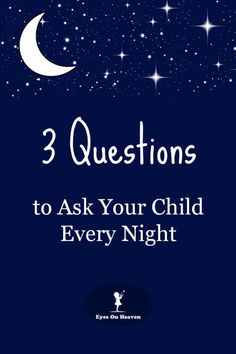 the cover of three questions to ask your child every night, with stars in the background