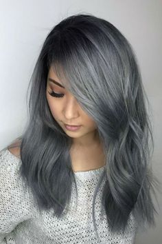 Hair Dye On Dark Hair, Dye On Dark Hair, Metallic Silver Hair, Silver Hair Dye, Golden Brown Hair Color, Silver Hair Color, Winter Hair Color, Brown Blonde Hair, Grey Hair Color