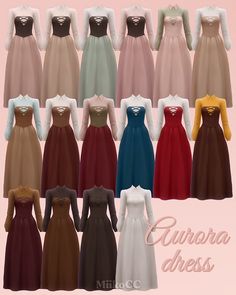 the dresses are all different colors and sizes