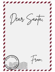 a postcard with the words dear santa written on it and an envelope in red