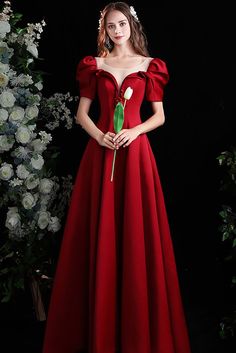 10% off now|Buy modest long illusion neckline prom dress for formal with bubble sleeves at wholesale price online. Free shipping and pro custom service since 2009. Illusion Neckline Prom Dress, Delicate Gown, Dress For Formal, Wedding Store, Illusion Neckline, Wedding Rentals, Evening Formal, Wedding Boutique, Red Formal Dress