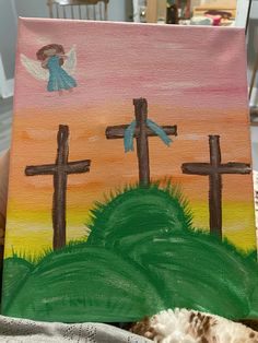 Three Crosses and an Angel Three Crosses, An Angel, Easy Paintings, Angel, Pins