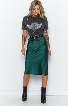 Mode Edgy, Fest Outfits, Looks Country, Mode Boho, Looks Street Style, Rock Punk, Mode Inspo, Green Skirt, Edgy Outfits