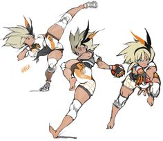 three different poses of the same character