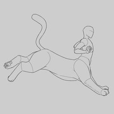 a drawing of a cat that is running with its tail extended and feet spread out