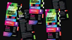 the independent spirit awards brochure is shown in multicolored squares and lines