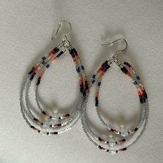 3 Tier Hoop Earrings Approx 5.5". Handmade By Brooke’s Beadwork. Brand New, Never Worn. Native American Hoop Earrings Beadwork, Beaded Jewlery, Earring Ideas, Jewelry Making Project, Bead Work Jewelry, Beaded Jewelry Patterns, Beaded Hoop Earrings, Beaded Hoops, Beaded Jewelry Diy