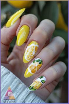 Bold yellow lemon nails scream summer fun 🍋 Mix of solid color and detailed fruit art. Create this eye-catching mani with our guide at nailhow.com. Save this pin for sunny day nail inspiration! #summernailtrends more in the telegram Lime Nails, Acrylic Nails Yellow, Bright Nail Art, Yellow Nails Design, Summer Nail Polish, Cute Summer Nails