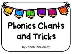 a sign that says phonics chains and tricks with pencils hanging from it