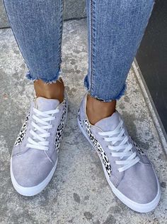 DETAILS Casual style Leopard printed Lace-up Flat heel Shirt Dress Casual, Casual Heels, Adidas Gazelle Sneaker, Sneakers Grey, Floral Print Shorts, Sneakers Online, Up Shoes, Thigh High Boots, Lace Up Flat