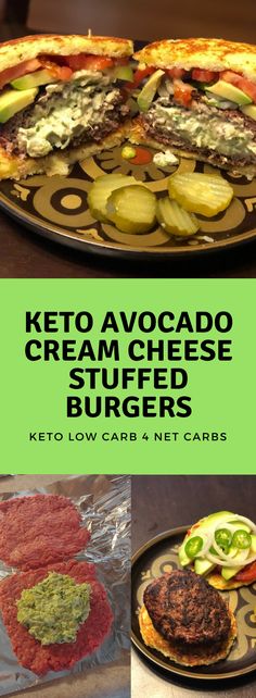 keto low carb burgers with avocado and cream cheese on them