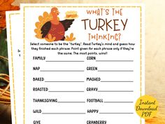 a thanksgiving turkey trinket is shown with the words what's the turkey thinking?