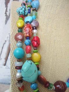 Semi Precious Stone Necklace.Multi Color by JensBeadBox on Etsy Multicolor Gemstone Southwestern Necklace, Unique Multicolor Beaded Turquoise Necklace, Unique Multicolor Turquoise Necklace With Colorful Beads, Southwestern Multicolor Gemstone Beaded Necklaces, Southwestern Style Multicolor Necklaces With Natural Stones, Southwestern Multicolor Gemstone Necklace, Southwestern Style Multicolor Gemstone Necklace, Multicolor Turquoise Gemstone Necklace With Round Beads, Multicolor Turquoise Gemstone Necklace