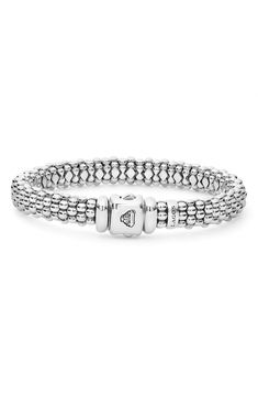 Sterling silver Caviar beading makes this rope bracelet an understated yet elegant signature piece. Box-clasp closure Sterling silver Imported Elegant Signature, Bracelet In Silver, How To Make Beads, Beaded Bracelet, Rope Bracelet, Beading, Silver Bracelet, Beaded Bracelets, Size 7