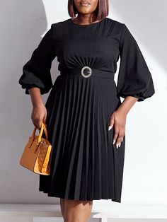 Discover the epitome of casual elegance with our O-Neck Lantern Sleeves Midi Dress. This versatile piece effortlessly blends comfort with sophistication, making it an ideal choice for various occasions. The O-neck design and lantern sleeves add a touch of refinement, while the pleated A-line silhouette creates a flattering and graceful look.The inclusion of a stylish belt not only accentuates the waist but also adds a fashion-forward element to the ensemble. Perfect for the office or a chic outi Dresses With Belts Casual, Straight Clothes, Round Neck Dresses, Elegant Red, Straight Dress, Pleated Midi Dress, Midi Dress With Sleeves, Casual Elegance, Lantern Sleeves