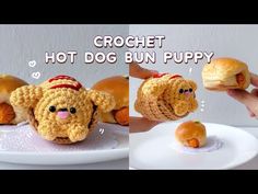 the crochet hot dog bun puppy is being made