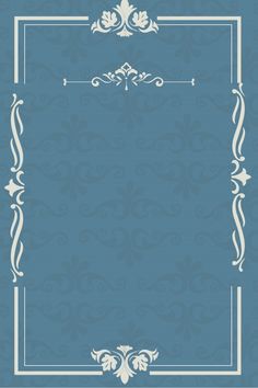 a blue and white background with an ornate frame