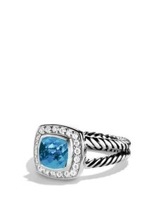 David Yurman Petite Albion Ring with Blue Topaz & Diamonds David Yurman Ring, Garnet And Diamond Ring, David Yurman Jewelry, Blue Topaz Ring, David Yurman, Diamond Wedding Bands, Unique Rings, Blue Topaz, Diamond Jewelry