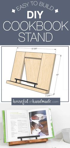 the easy to build diy cookbook stand is shown with instructions for how to make it