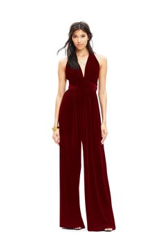 Our convertible Velvet Jumpsuit is perfect for the bridal party, rehearsal dinner, brunch, work and anywhere in between. It features our signature convertible wrap top and can be tied over 15 different ways. Two sizes fits all—size A fits US 0-12 and size B fits a US 14-24 Standard Length Measures 47" long. Please inquire about extra length options Fabric: Luxurious Poly-Spandex Velvet Care: Dry-Clean Only. Hang Dry. Steam Only, Do Not Iron Made in the USA Please see our FAQ for information on b Green Velvet Jumpsuit, Twobirds Bridesmaid Dresses, Black Velvet Jumpsuit, Bridesmaids Jumpsuits, Burgundy Jumpsuit, Convertible Bridesmaid Dress, Velvet Bridesmaid Dresses, Bridal Jumpsuit, Bella Bridesmaid