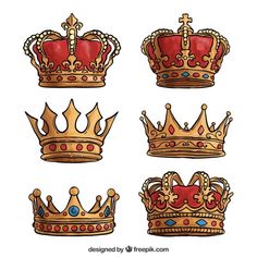 six crowns with different designs on them