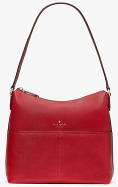 Kate Spade Bailey Shoulder Bag Red Textured Leather Color Code: candied cherry (601) New with Tags; Authenticity Guaranteed! K4650 / Retail $359 we think a shoulder bag should be two things: chic and functional. this pretty one holds all of your essentials--wallet, keys and phone--and has a pocket to stash snacks (be it gummy bears or almonds). because those are essential, too. Product Details 9.92”h x 10.75”w x 1.97”d handle drop: 10.5" textured leather foil embossed logo two way spade jacquard Red Kate Spade Shoulder Bag For Everyday, Kate Spade Cherry Bag, Kate Spade Red Shoulder Bag For Everyday, Luxury Red Kate Spade Bag, Tory Burch Outlet, Kate Spade Red Rectangular Shoulder Bag, Kate Spade Outlet, Cherry Candy, Red Purse