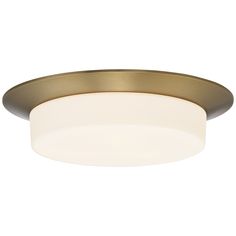 a close up of a light fixture on a white surface with a gold rim and an oval shape