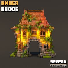 an image of a house with plants growing on it's roof and the words amber abode above it