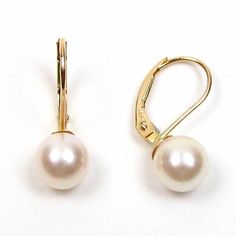 Gorgeous top quality genuine Japanese Akoya white pearl lever back earrings in 14K solid white gold or yellow gold Pearls: high quality AAA grade genuine salt water Akoya white pearls Pearl shape: round Pearl measurement: 7-7.5mm in diameter Luster: high Metal: selectable: 14K solid white gold or yellow gold Actual pearls may vary slightly. White Gold Pearl Earrings, White Pearl Earring, Pearl Hoop Earrings, Akoya Pearls, Yellow Gold Earring, Fine Earrings, Gold Pearl, Huggies Earrings, White Pearl