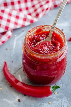 Nigella Chili Jam Chili Jam Recipe, Chili Jam, Sweet Chilli Jam Slow Cooker, Tomato Chili Jam, Tomato Hot Pepper Jam, Chilli Jam Recipe Nigella, Tomato Chilli Jam, Chili Sauce Recipe, Canapes Recipes