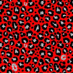 a red and black animal print background with white dots on the bottom half of the image