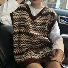 Fabric name: other Main fabric composition: cotton The content of the main fabric ingredient: 51%-70% Lining composition: cotton Crochet Sweater Vest, Preppy Mode, Dark Academia Clothing, Chevron Sweater, Streetwear Chic, The Cardigans, Sweater Vest Women, Stil Inspiration, Sleeveless Pullover