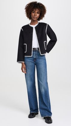 Find RAILS Melanie Jacket on Editorialist. Fabric: Heavyweight, non-stretch wool felt. Scallop embroidery. Crew neck. Long sleeves. Patch front pockets. Shell: 51% wool/49% polyester. Unlined. Dry clean. Imported, China. Measurements: Measurements from size XS Length: 21.75in / 55.0cm, from shoulder Embroidered Wool Outerwear For Fall, Spring Wool Outerwear With Embroidery, Chic Embroidered Workwear Outerwear, Chic Embroidered Outerwear For Work, Embroidered Outerwear For Work In Fall, Embroidered Winter Workwear Outerwear, Fall Embroidered Workwear Outerwear, Fall Embroidered Outerwear For Work, Embroidered Fall Outerwear For Work