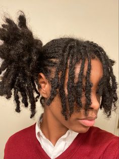 Short Local Styles, One Loc In Natural Hair, Hair Styles To Do With Locs, Black Art With Locs, Loc Hairstyles Short Locs, One Loc In Back Of Hair, Business Casual Loc Styles, Cool Loc Hairstyles, 70-75 Locs