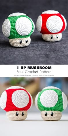 two crocheted mushrooms sitting on top of each other