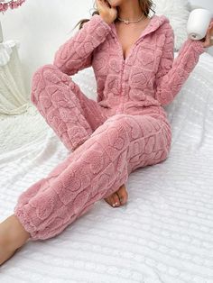 Pink Long Sleeve Jumpsuits For Winter, Pink Long Sleeve Jumpsuits And Rompers For Winter, Jumpsuit Fall, Backless Romper, Pink Jumpsuit, Pink Outfit, Sleepwear Women, Rompers Women, Pajamas Women