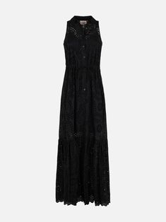 Woman long dressHalterneckBlack Sangallo lace fabricFront bottons closureRegular fitComposition:100% Cotton. Boho Swimwear, Saint Barth, Print Swimwear, Zimmermann Dress, Pleats Please Issey Miyake, Halterneck Dress, Women Long Dresses, Yoga Wear, Summer Hats