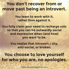 People usually mean well when they say they "recovered" from being an introvert, or that they "got over it." They don't mean to disparage introversion. But it does. It's more likely the person was shy/had social anxiety, and/or they were never introverted to begin with. What's true more often than not is that the person learned how to honor their introvert energy + it gave them more energy to be social. Or they learned skills that supported more outgoing behaviors. That's all healthy and good! What Is An Introvert, Christ Centered Relationship, Being An Introvert, Introvert Personality, Perks Of Being A Wallflower, Bad Relationship, Meaningful Conversations, More Energy, Self Conscious